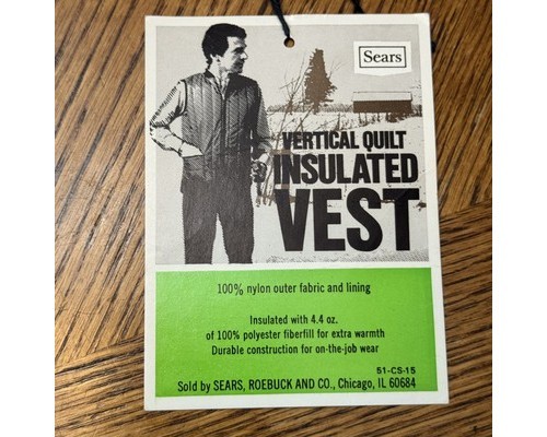 Sears Vertical Quilt Insulated Vest Mens Nylon Workwear NWT Tag 1970s