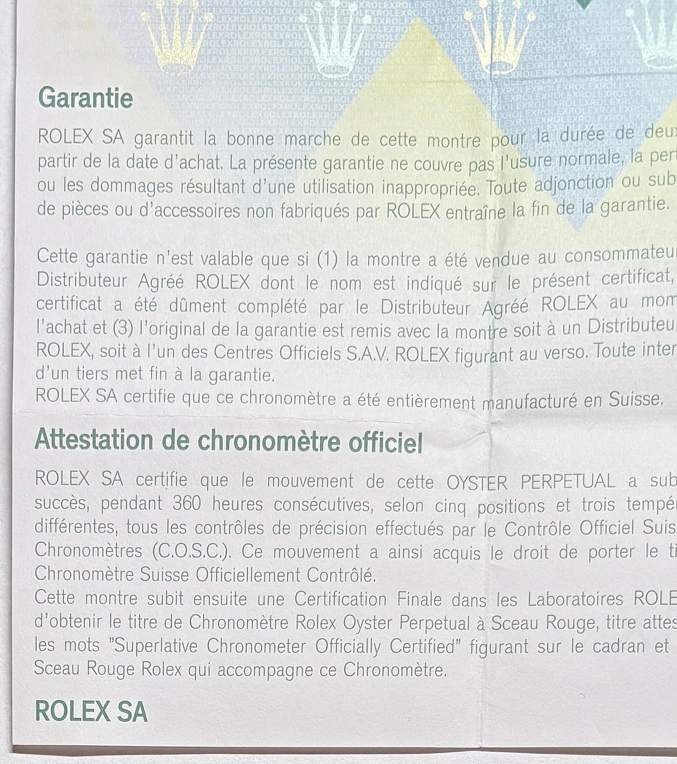 Rolex 179173 Datejust Warranty Certificate Guarantee 2000s D Serial Cert