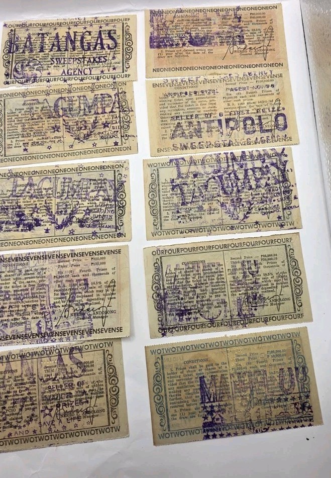 1970s Philippines Paper Collectible Vintage Sweepstakes.Lot Of 15.Original.Used.