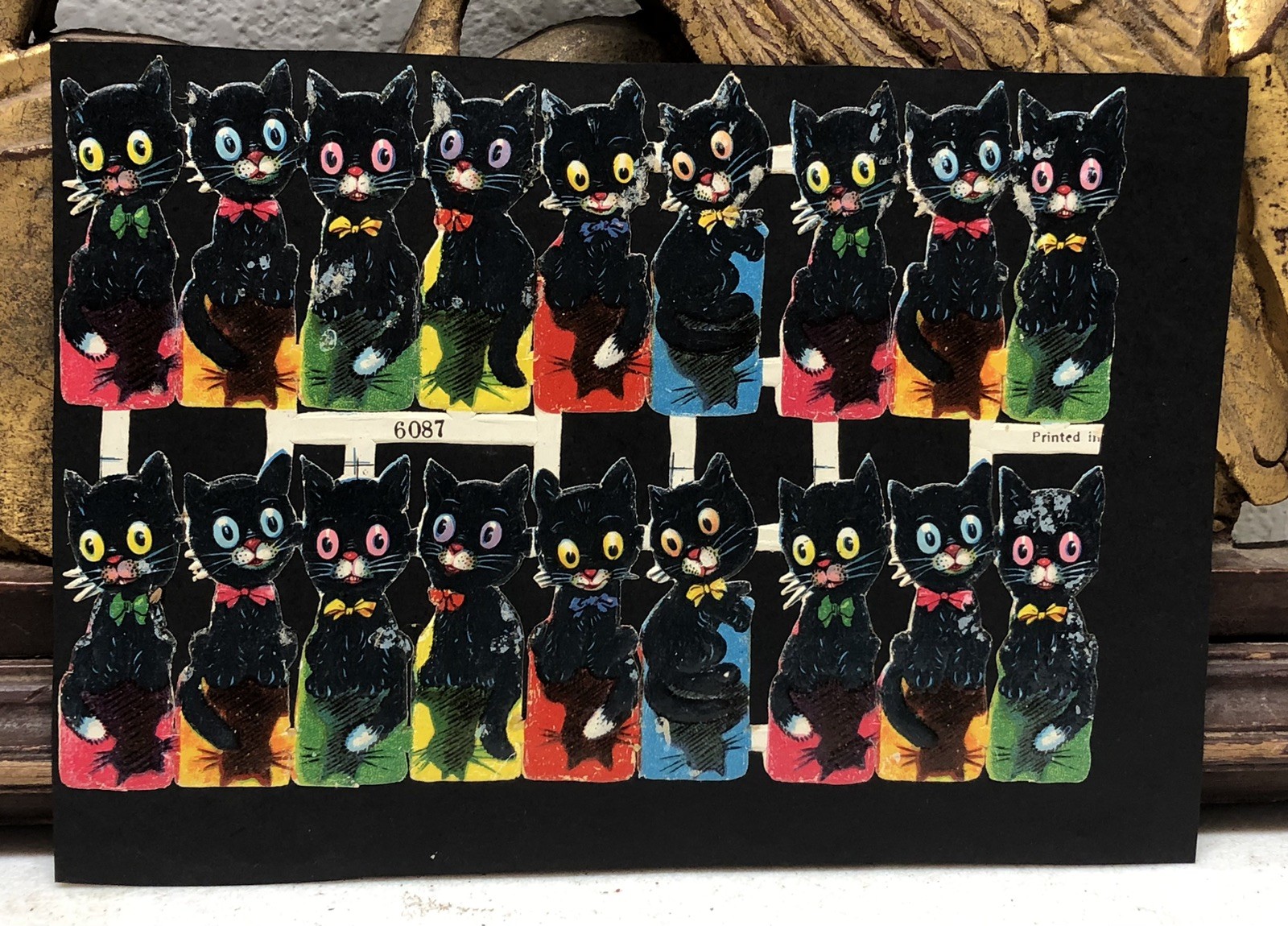 Black Cats & Cats in Basket Die Cut Scraps Glued on Paper Double Sided L4