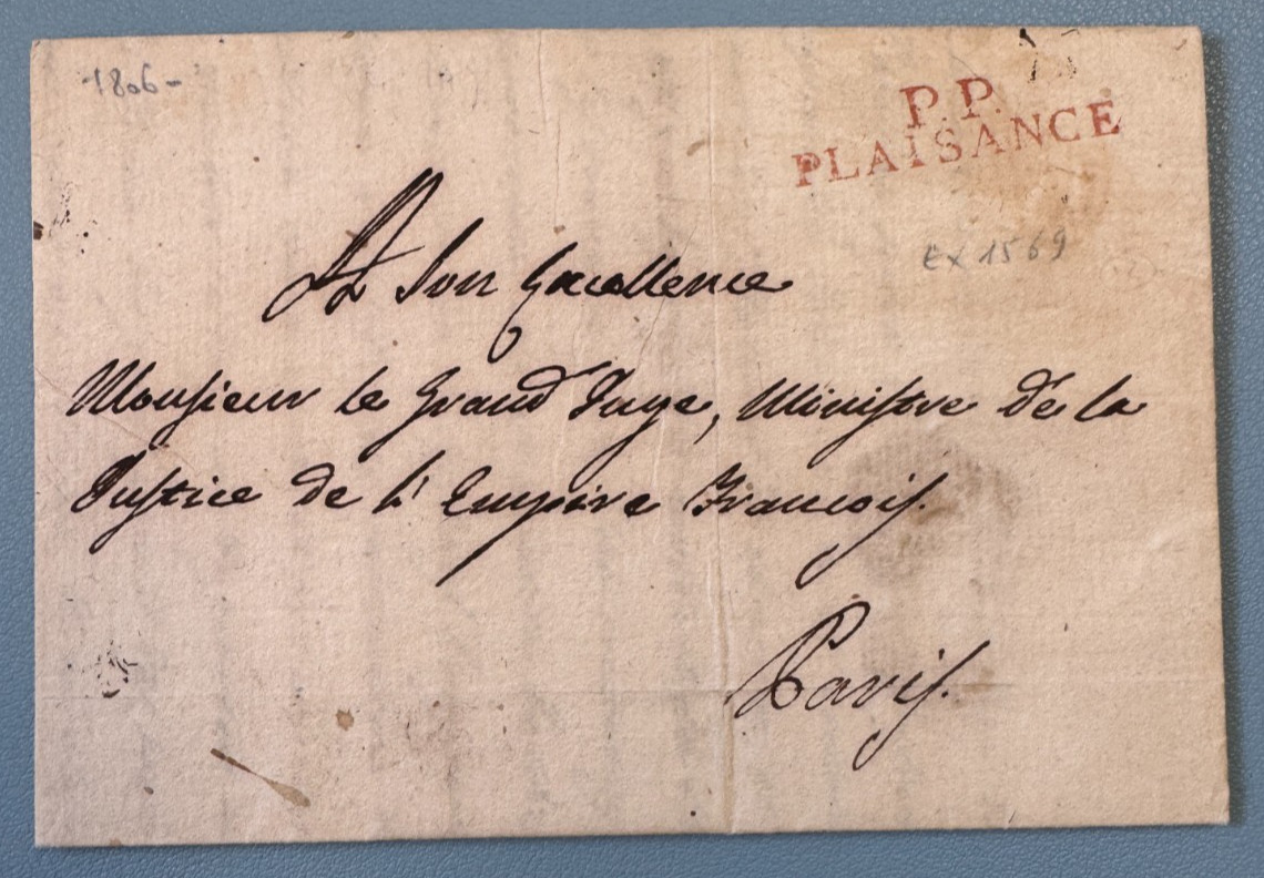 Paid Port Letter from PLAISANCE s/ Letter 1806 — Ministry of Justice