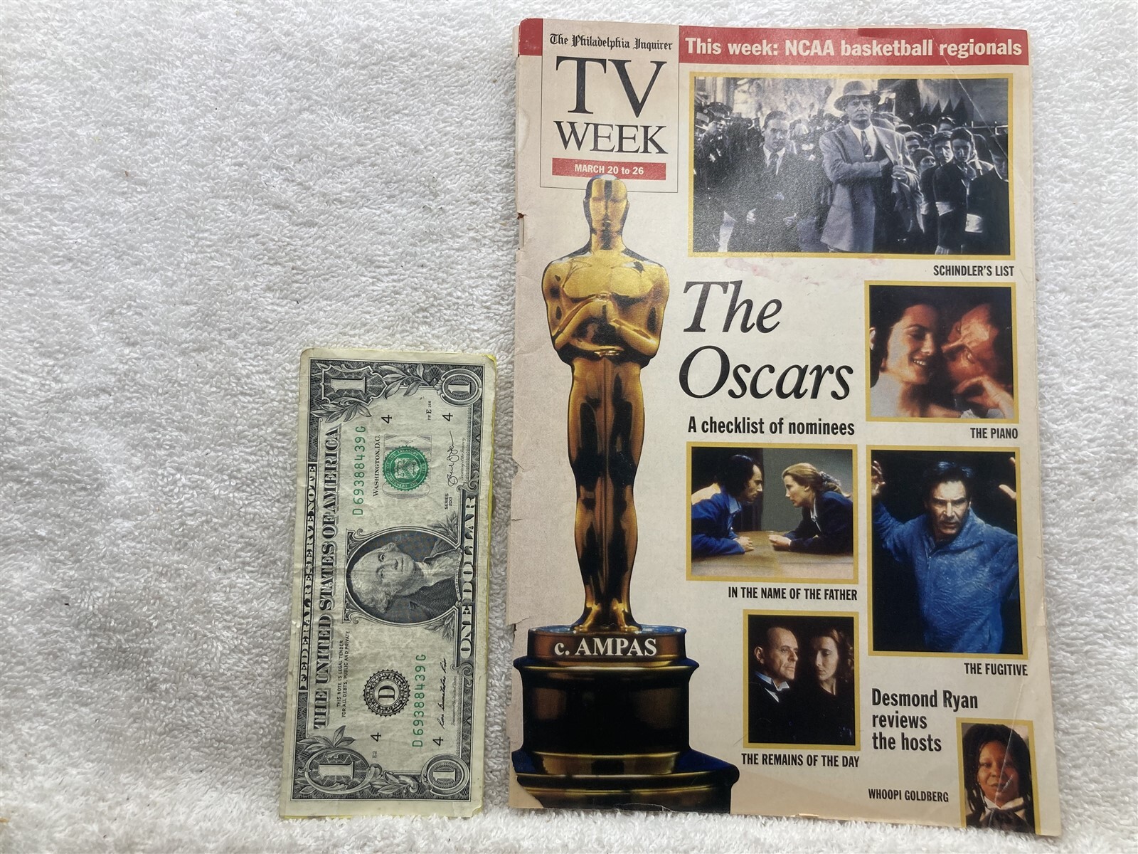 1994 Philadelphia Inquirer TV Week Guide NCAA Basketball Oscars
