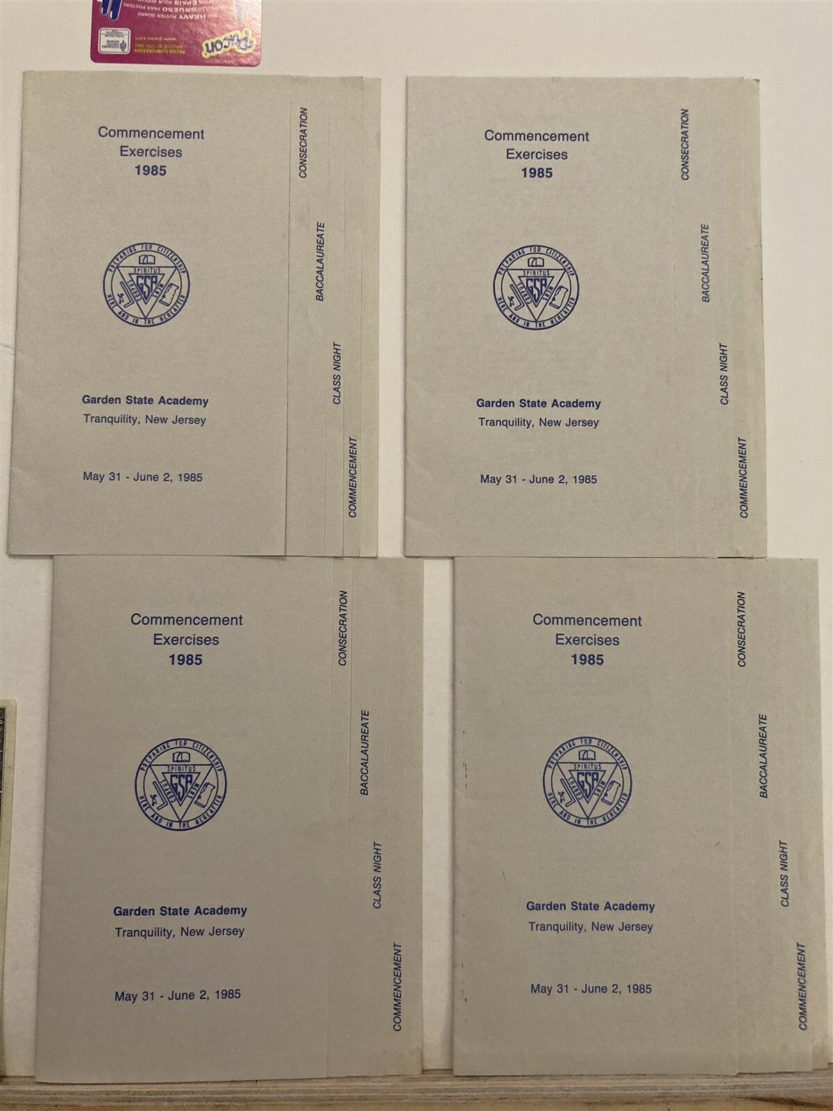 1985 Commencement Graduation Programs Garden State Academy School Tranquility NJ