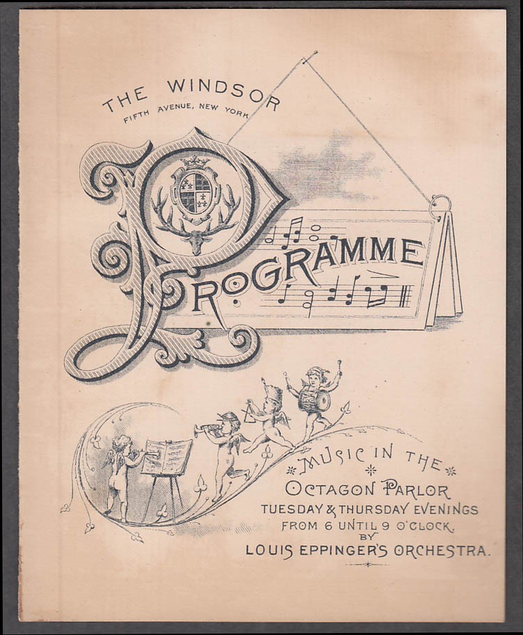 Windsor Hotel NYC Music Programme Octagon Parlor 1/30 1890 Eppinger’s Orchestra
