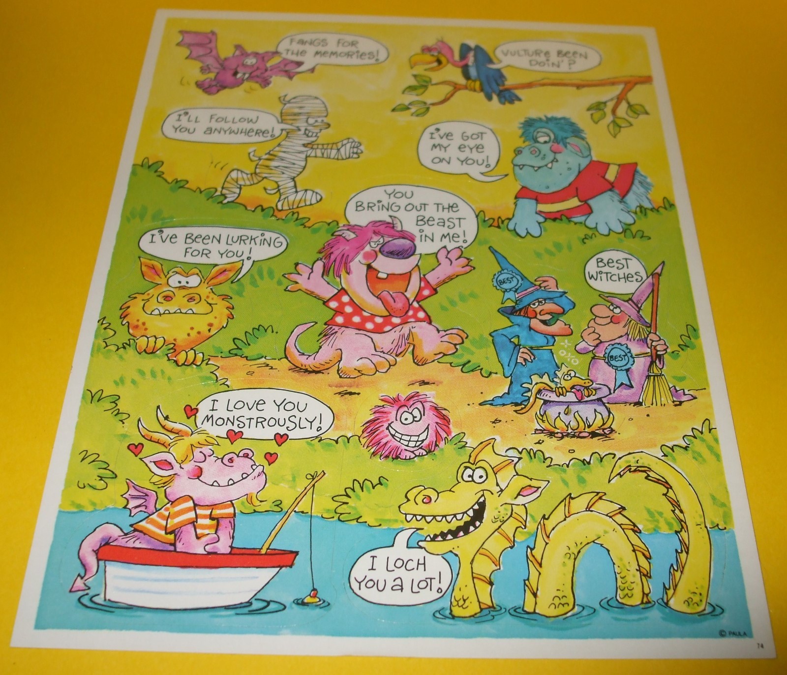 VTG 80s Hallmark Sticker Sheet MONSTERS WIZARDS FANTASY BEAST MYTHICAL Creatures