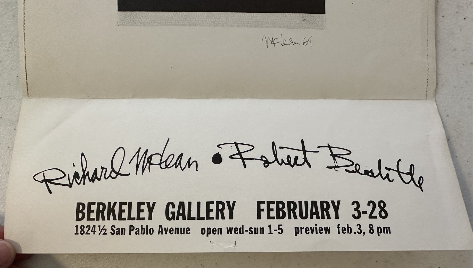 Richard McLean Robert Bechtle 1964 Berkeley Gallery exhibit flyer Rainbow RB