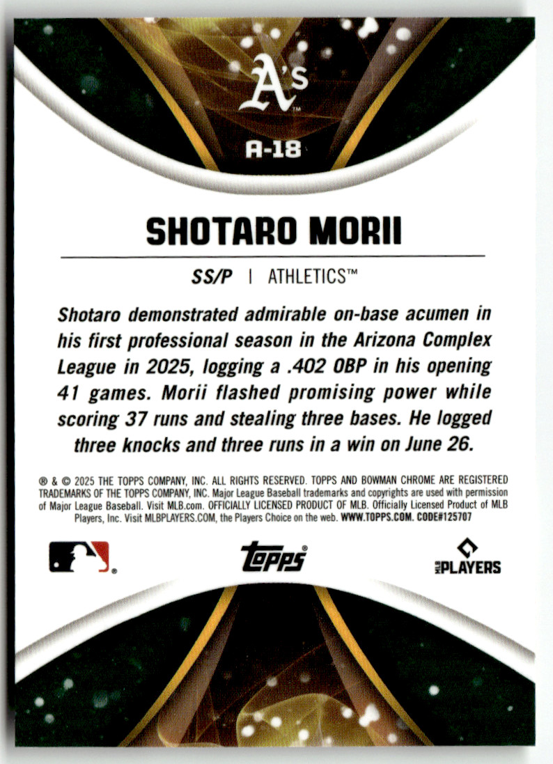 2025 Topps Bowman Chrome MLB No. A-18 Shotaro Morii Axis Trading Card