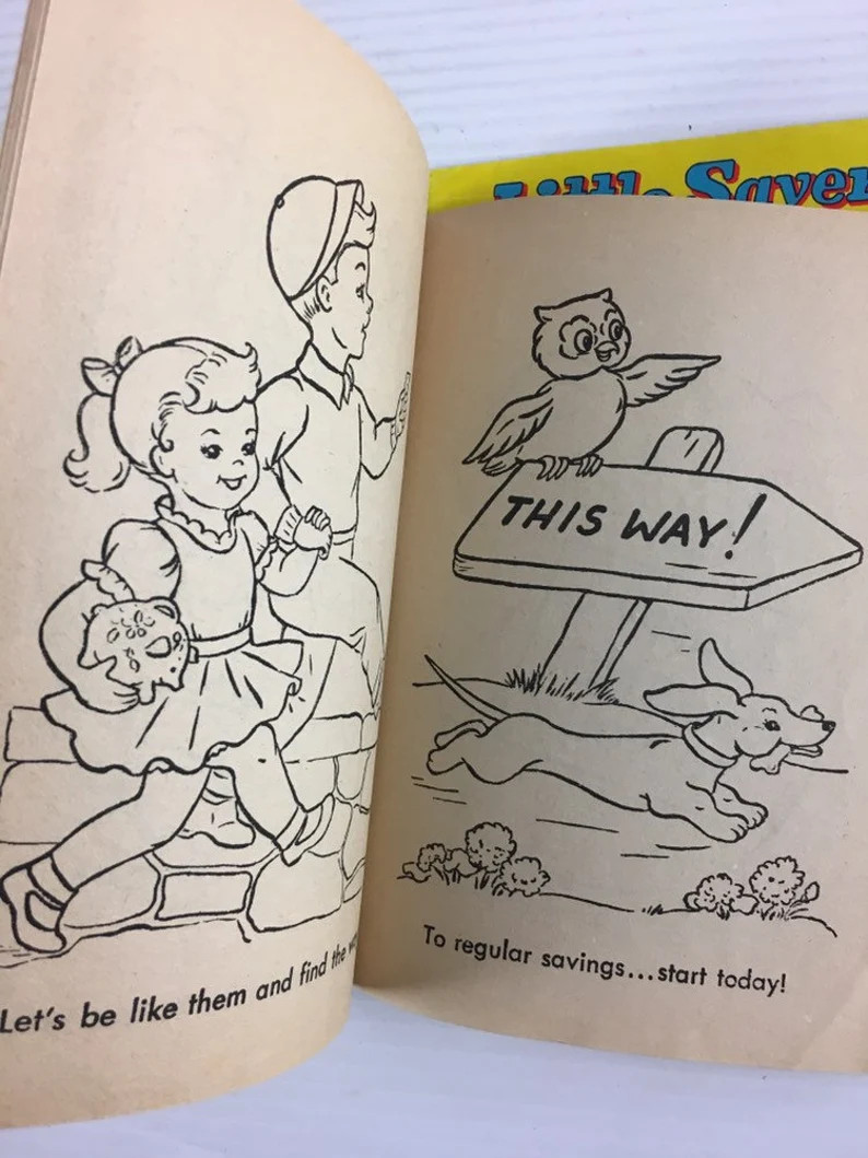 Little Savers – A Book to Color – Vintage 2 Booklets – 1950s Bank Promo Item