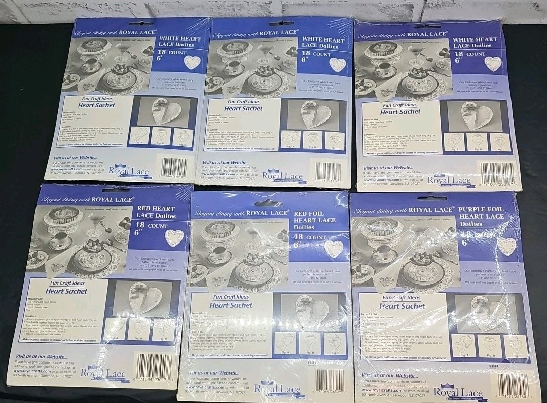 Vtg New Royal Lace Paper Doilies Heart Shaped 12pks (234 Total) Crafts Art Decor