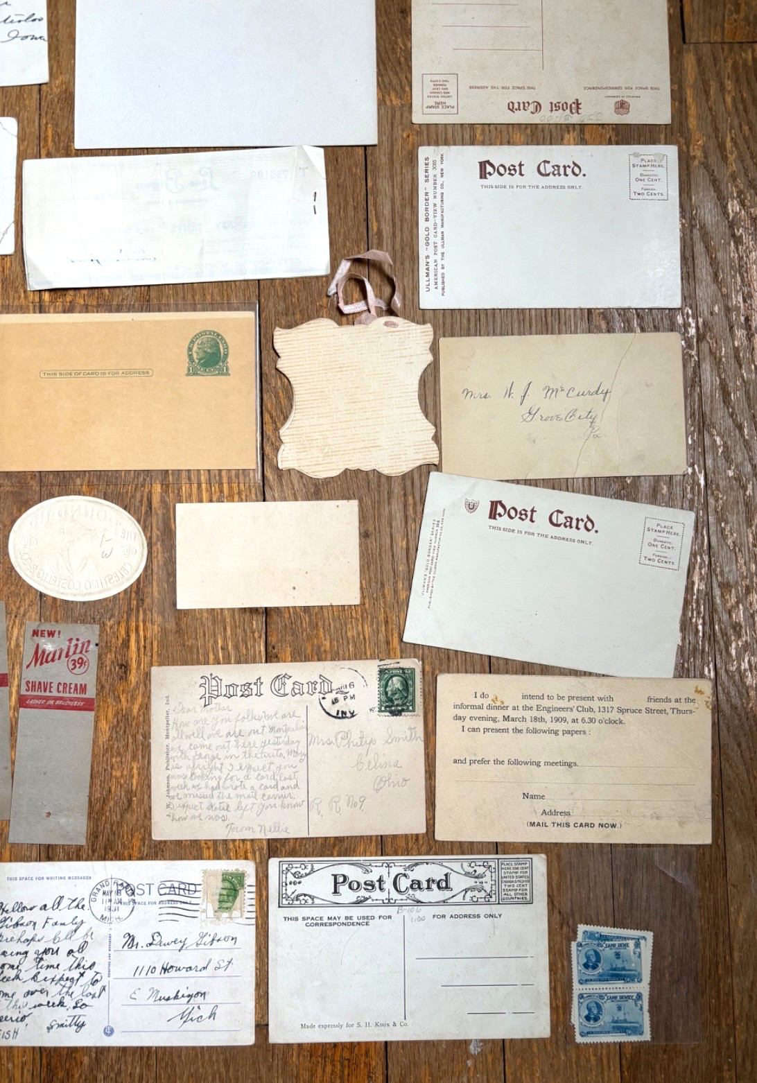 Big Vintage Paper Lot w/ Bridge Tally Cards, Postcards, Labels, Advertising +