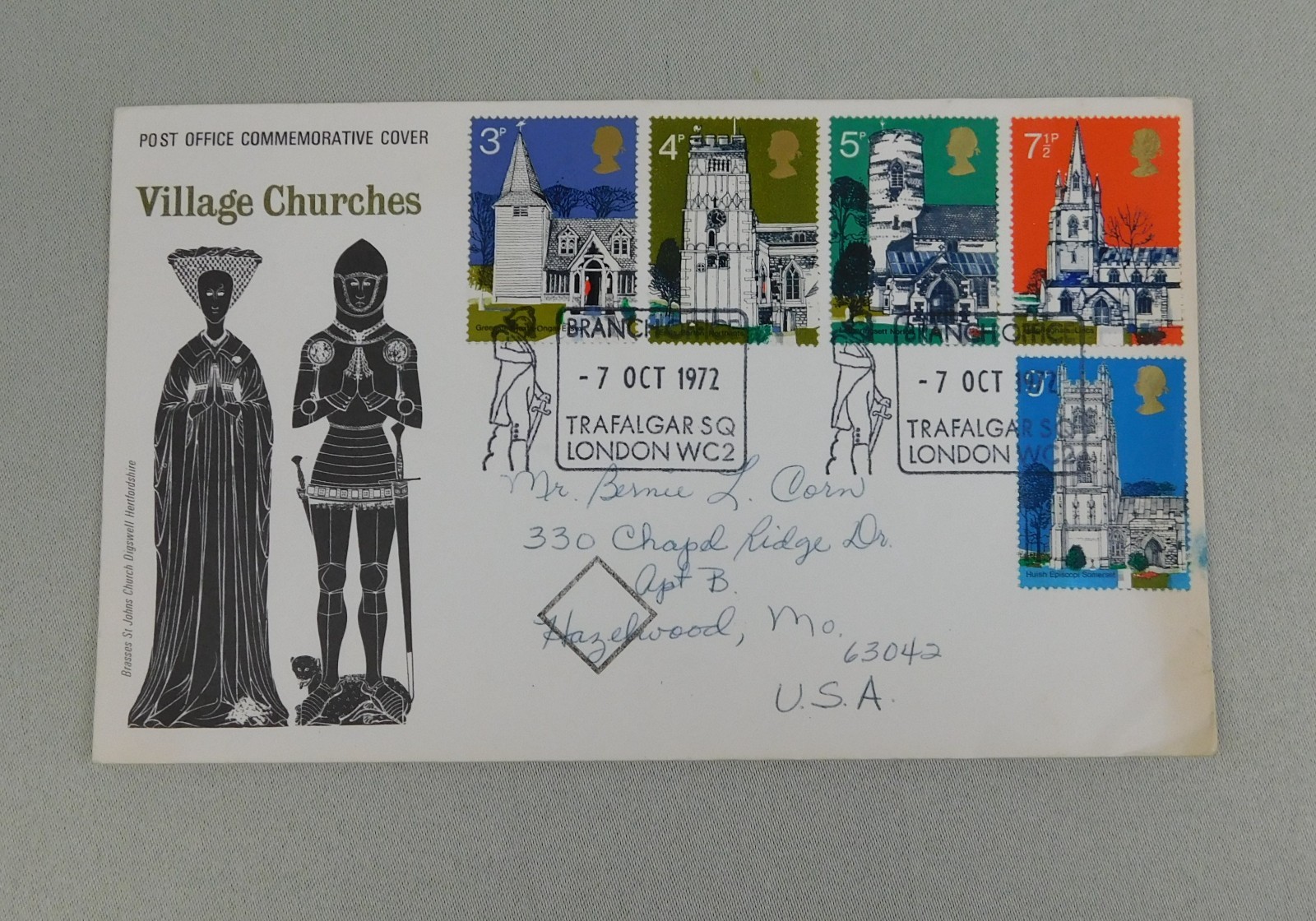 UK Commemorative First Day Cover 1972 FDC Village Churches Great Britain