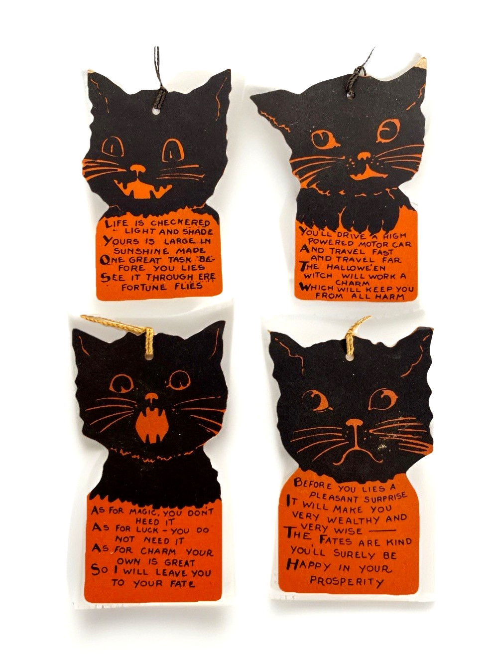 Vintage Halloween Black Cat Bridge Tallies, Set of 4 Die-Cut All Different