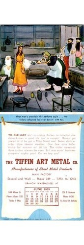 Tiffin Art Metal Co Advertising Blotter June 1953 Brown & Bigelow Sheet Metal