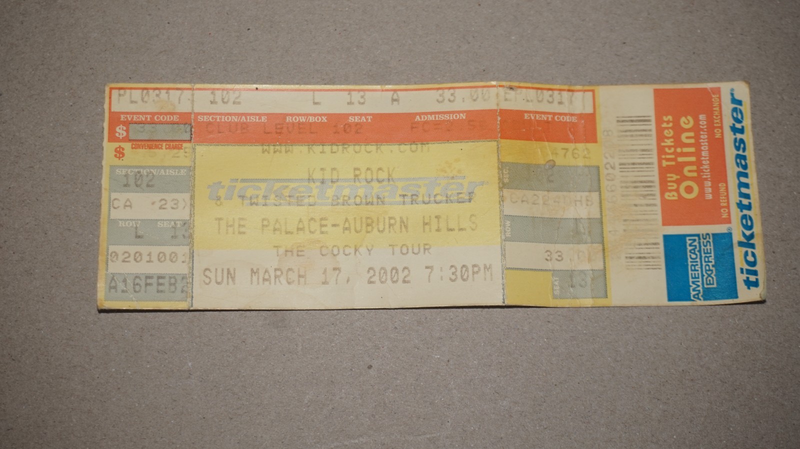 Kid Rock March 17 2002 Concert Ticket Stub The Palace Auburn Hills