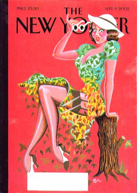 New Yorker cover MR girl’s dress of leaves falls in autumn 9/9 2002 garter belt
