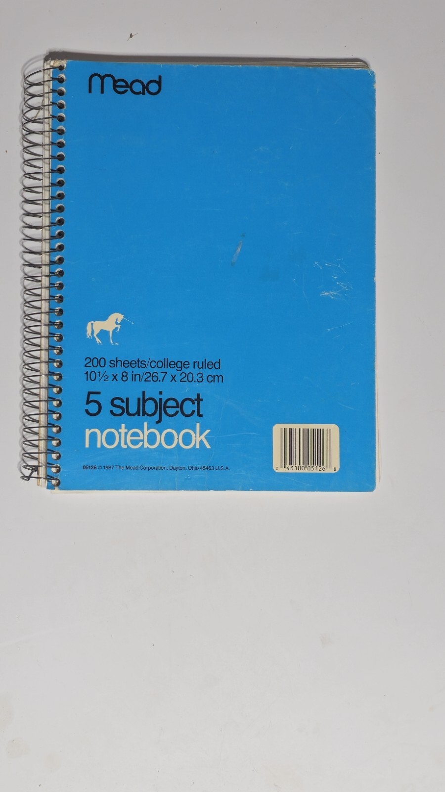 Mead Unicorn Vintage 1987 Spiral Notebook 5 Subject 200 pages