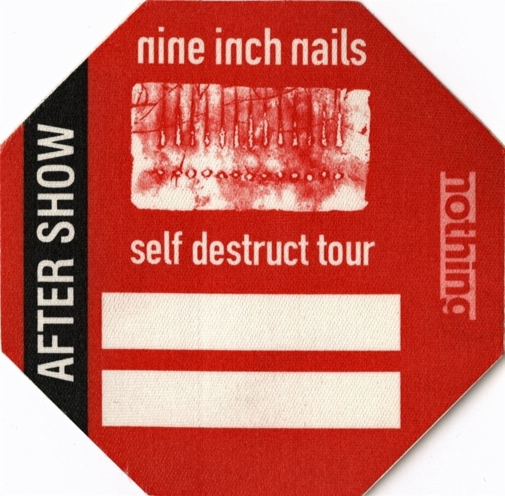 Nine Inch Nails 1994 The Downward Spiral concert tour Aftershow Backstage Pass