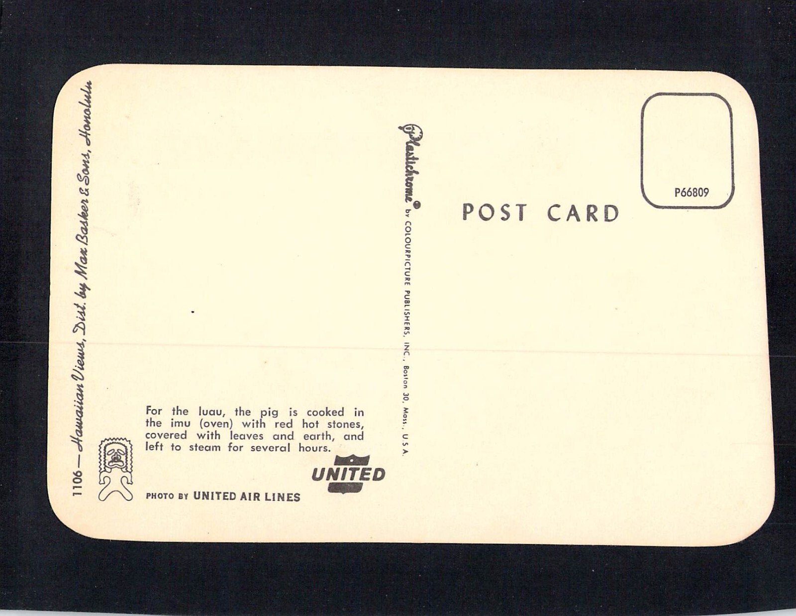 I3912 Transport United Air Lines Hawaiian Luau Promotion vintage postcard