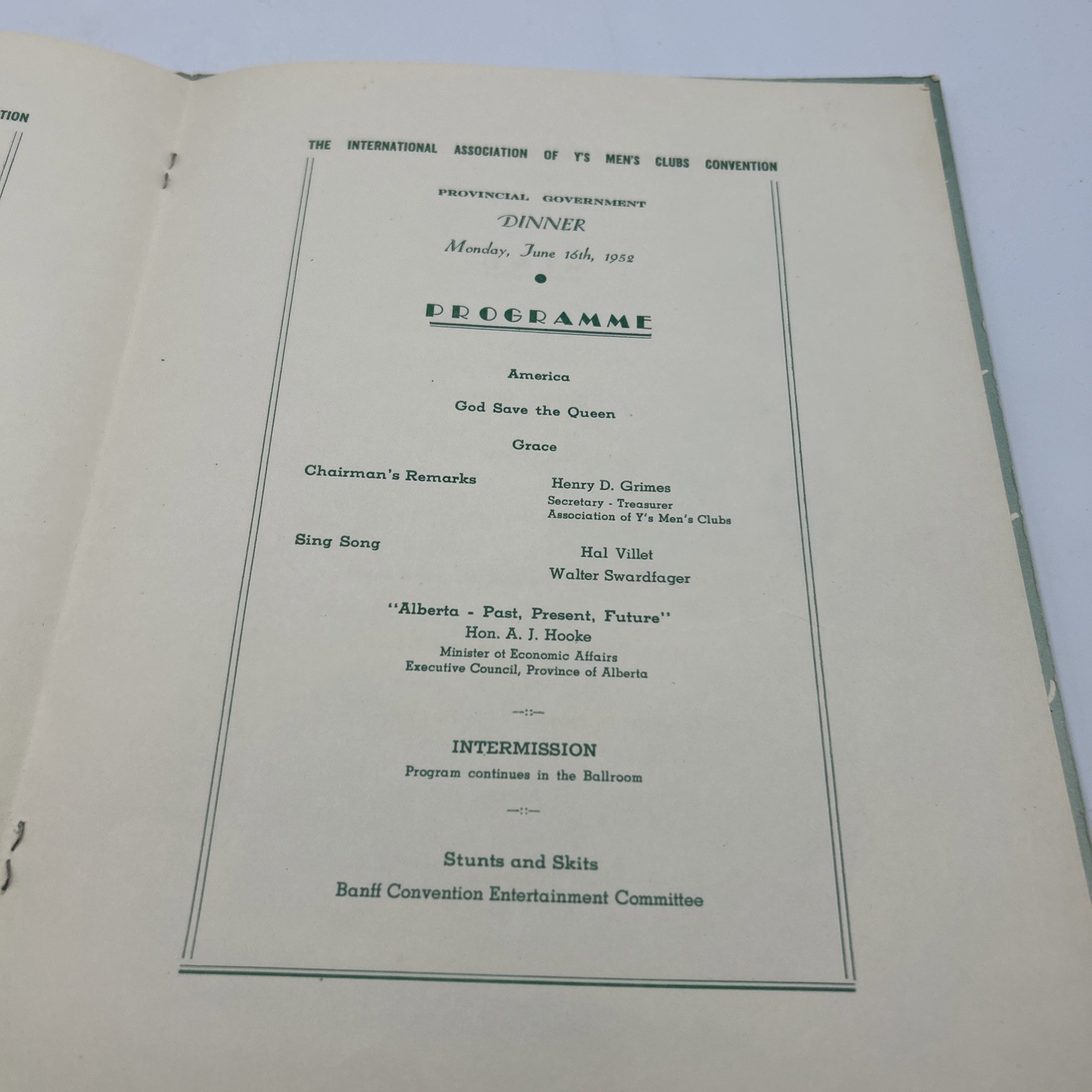 Souvenir Programme The International Association Of Y’s Men’s Clubs 1952