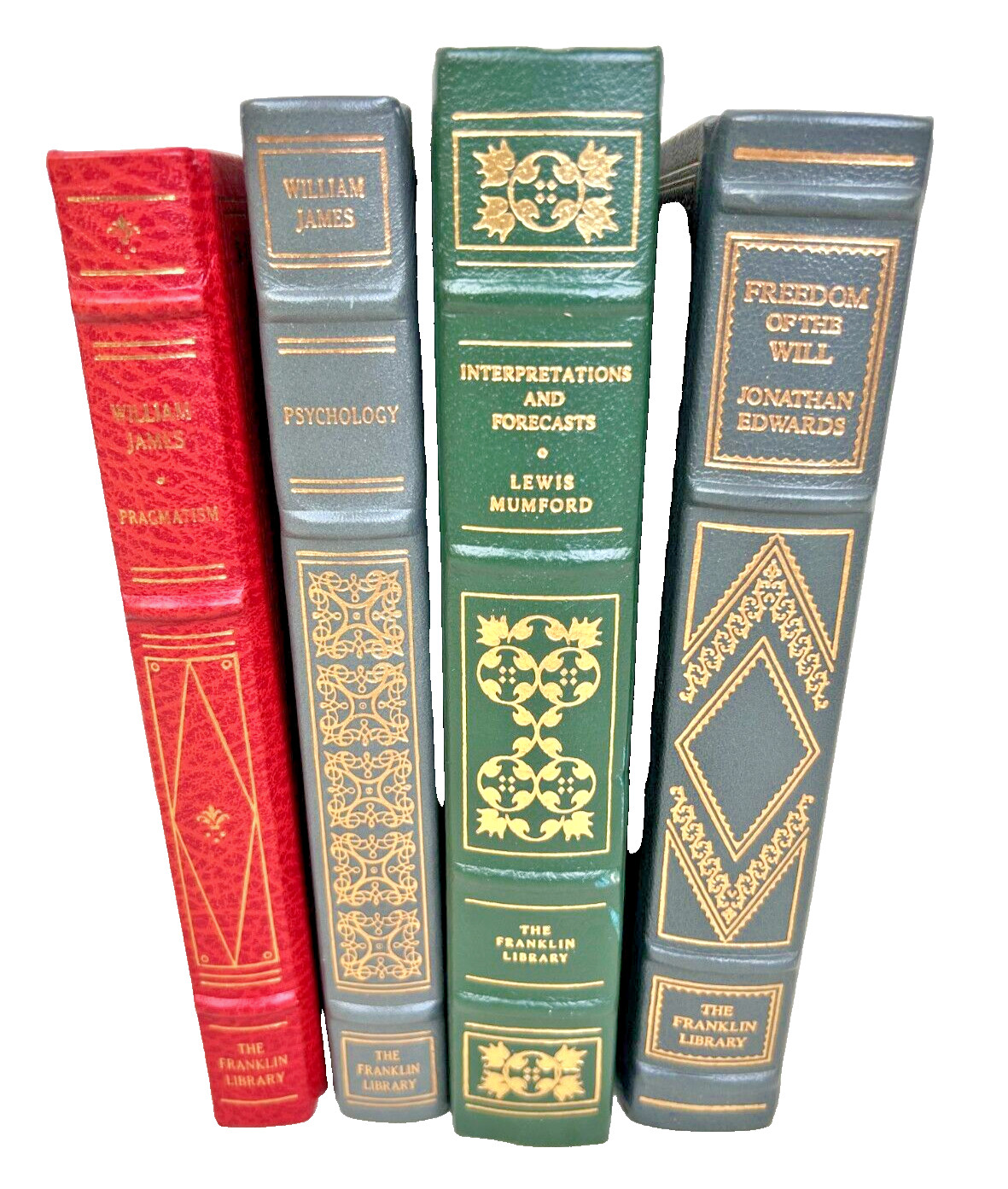 4 Franklin Library Books, Leather Bound 22K Gold Gilt William James & Others