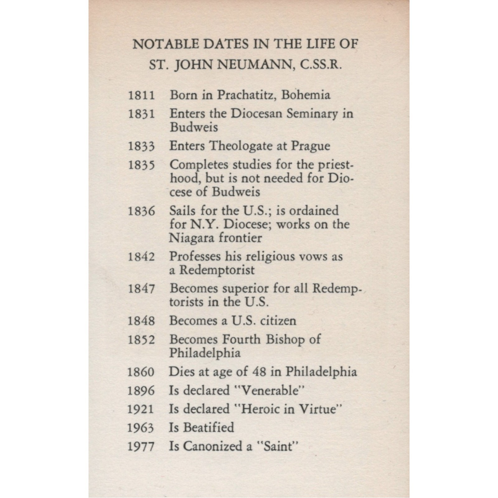 St. John Neumann 1970s Holy Card Saint of Catholic Education PA Philadelphia VTG