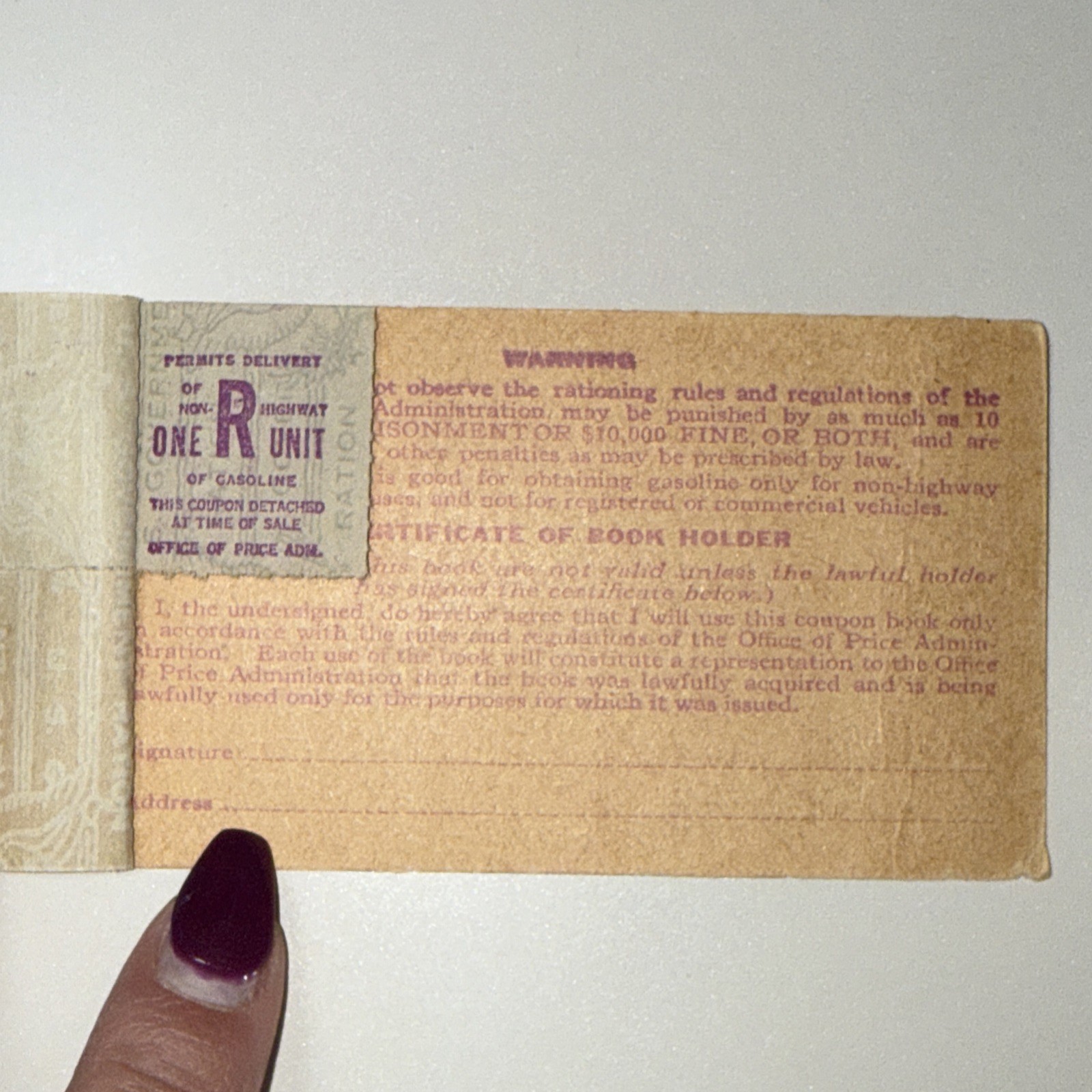 1943-1944 NON HIGHWAY RATIONS BOOKLET 1 FULL PAGE LEFT Kansas WWII World War Two