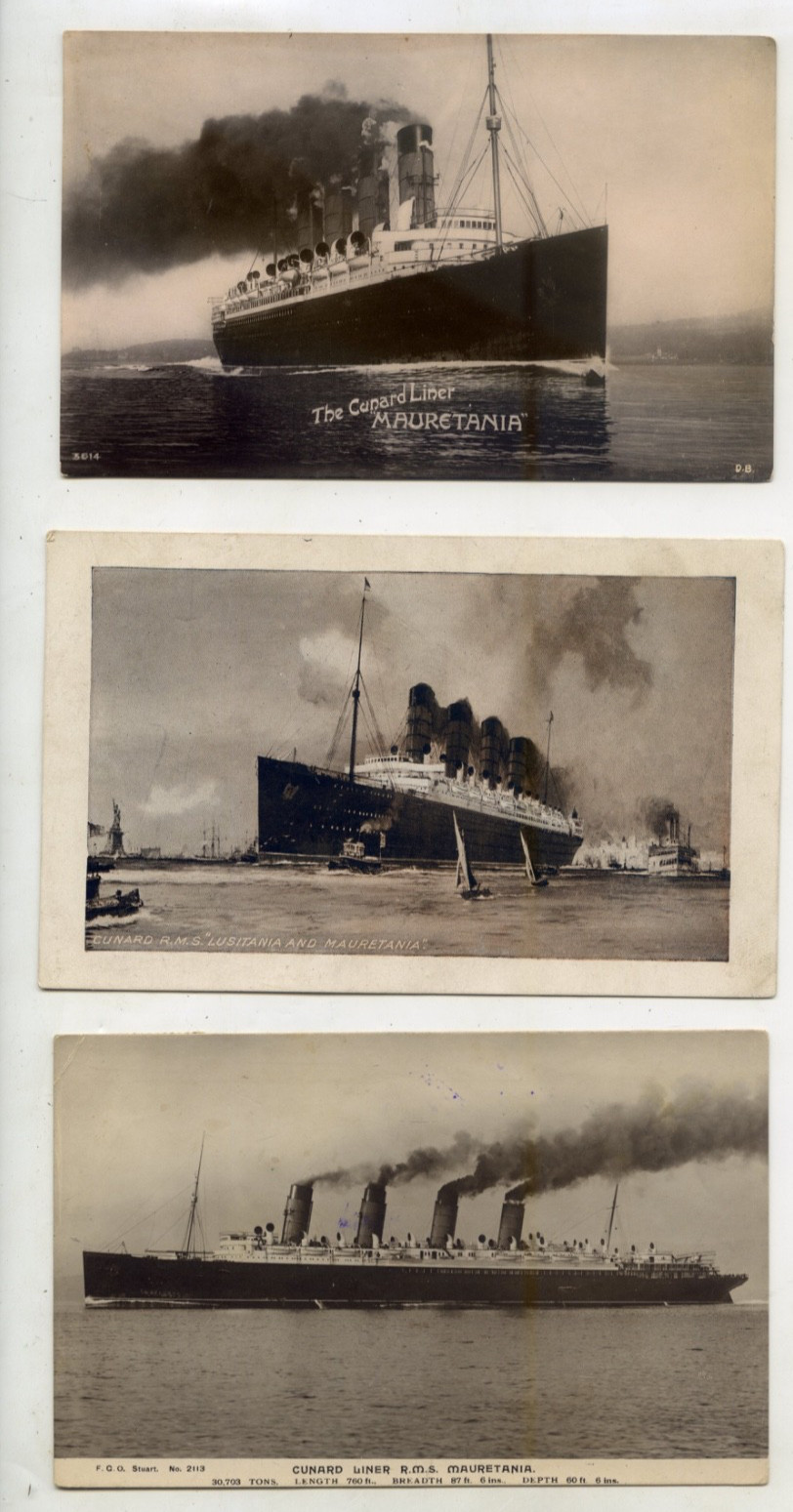 C1910 x3 POSTCARDS ( 2 Photographic) OF THE CUNARD LINER RMS MAURETANIA P100