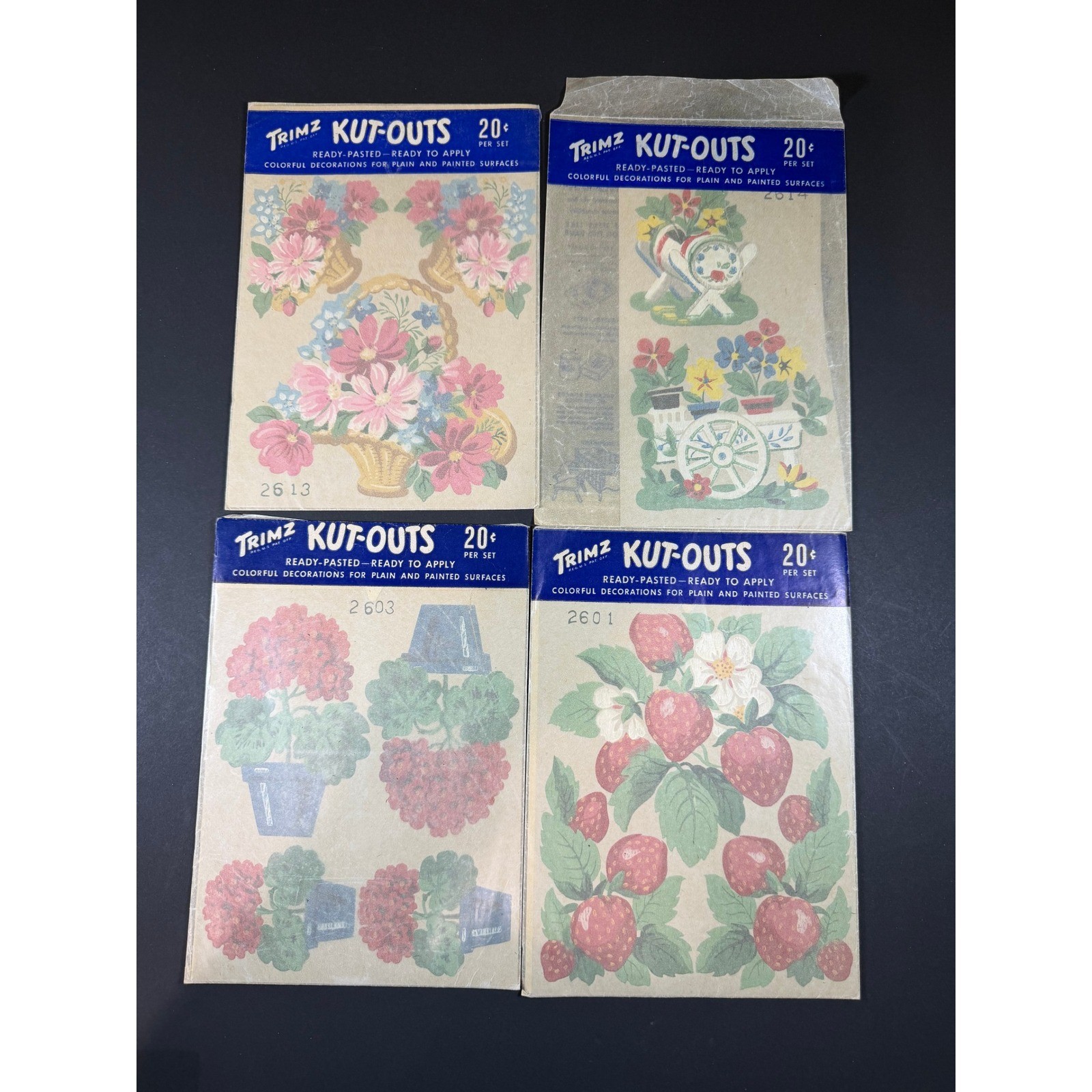 VTG Trimz Kut-Outs Decals Lot of 4 Multicolor Floral Strawberry Retro Crafts