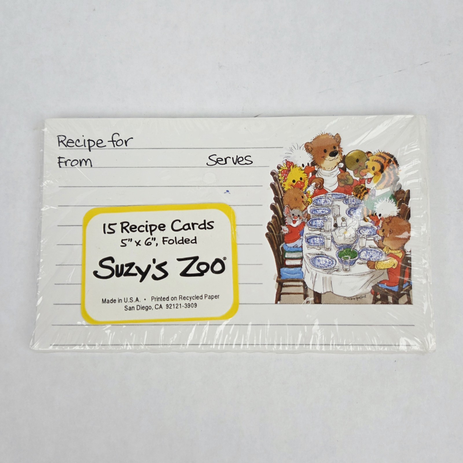 Vintage 1990s Suzy’s Zoo Folded Recipe Cards NOS Sealed 15pk Cottagecore Animals