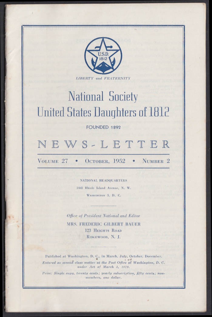 National Society United States Daughters of 1812 NEWSLETTER 10 1952