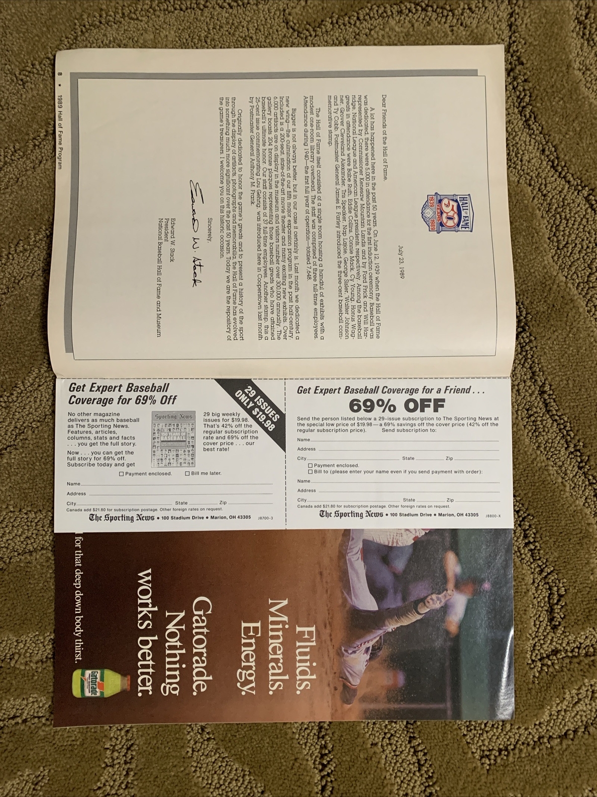 MLB Hall of Fame 50th Annual Program 1989 Yaz Bench Schoendienst Barlick