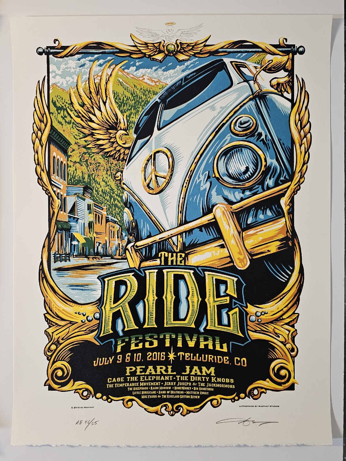Pearl Jam Ride Fest 2016 AJ Masthay Doodled S/N AE Poster ScreenPrint Telluride