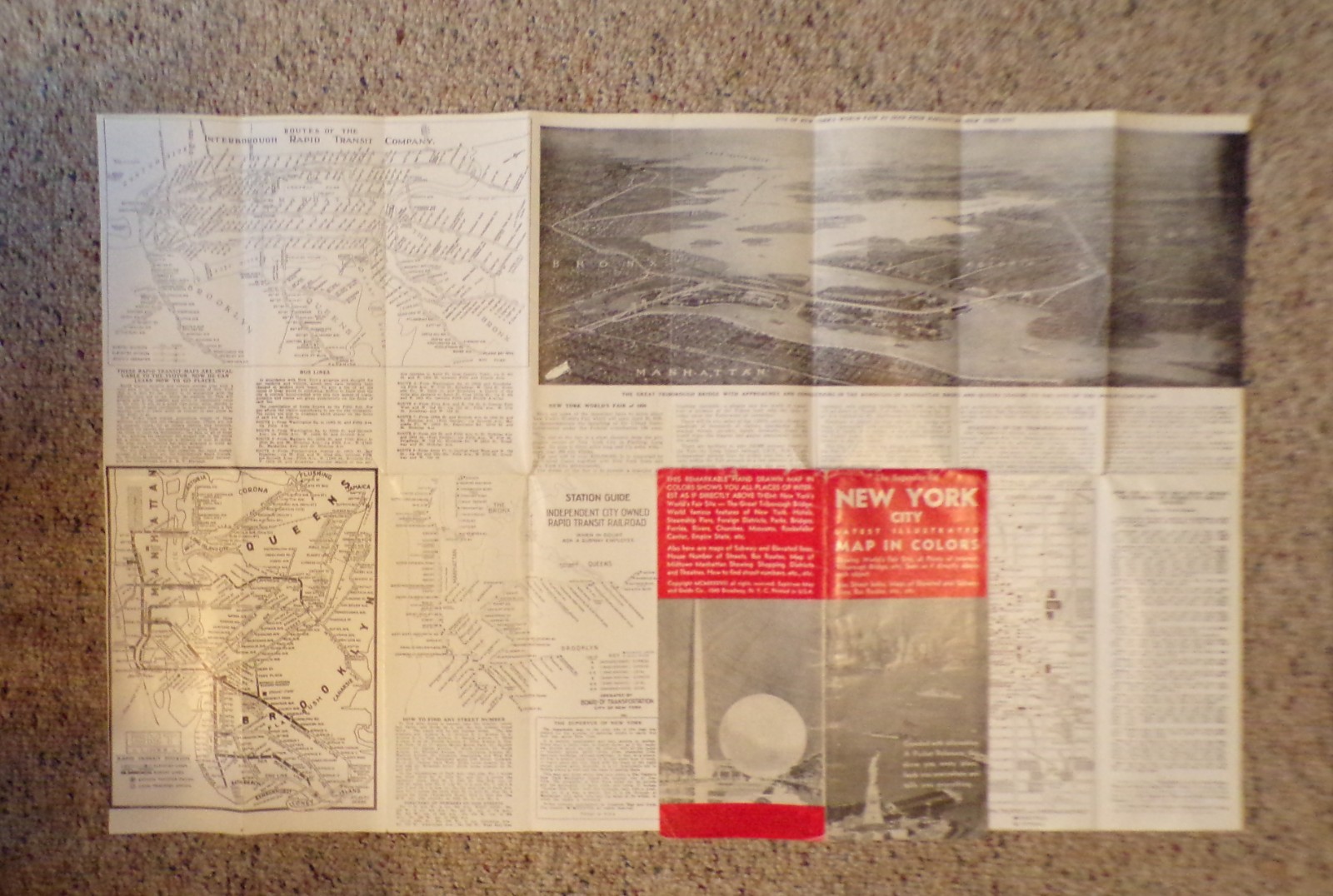 1938 New York City Illustrated Map World’s Fair Site Street Index Transportation