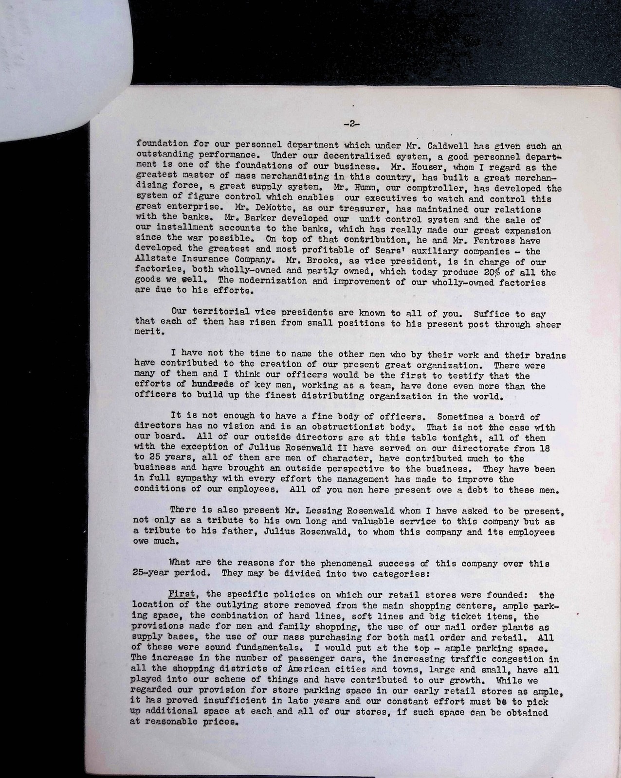Sears Roebuck 1950s Corp Philosophy Rosenwald Policy 3pg Typed Memo Net Worth