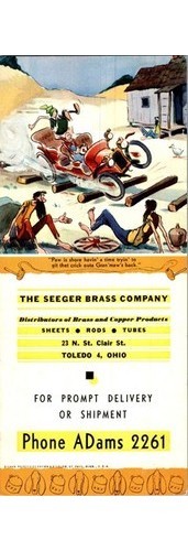 Seeger Brass Co Advertising Blotter Brown & Bigelow Toledo Ohio 1940s Desk Tool