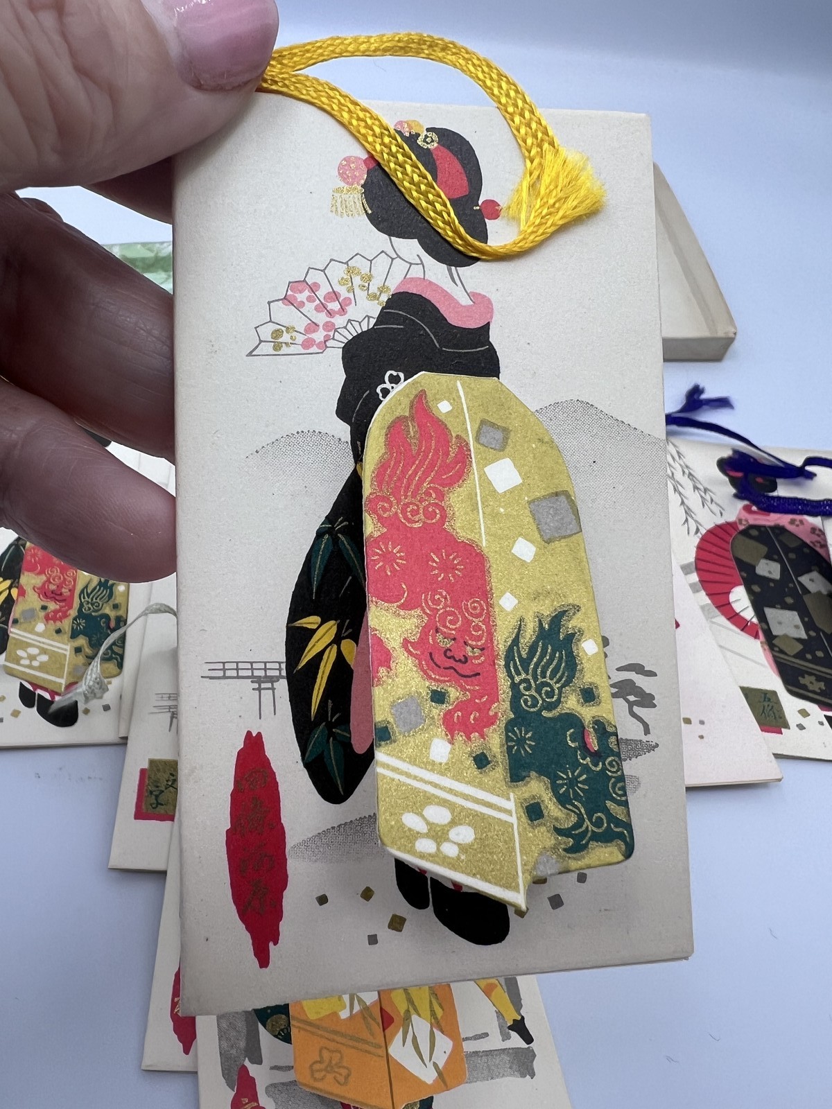 Vintage Japanese Geisha Kimono Pop Up 12 Score Cards Gift Tags Fukuda Card Japan