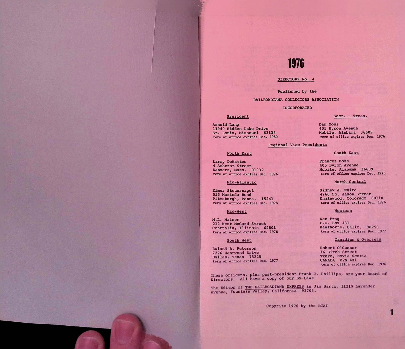 Railroadiana Collectors Assoc Directory No.4 1976 Membership Roster & Ad