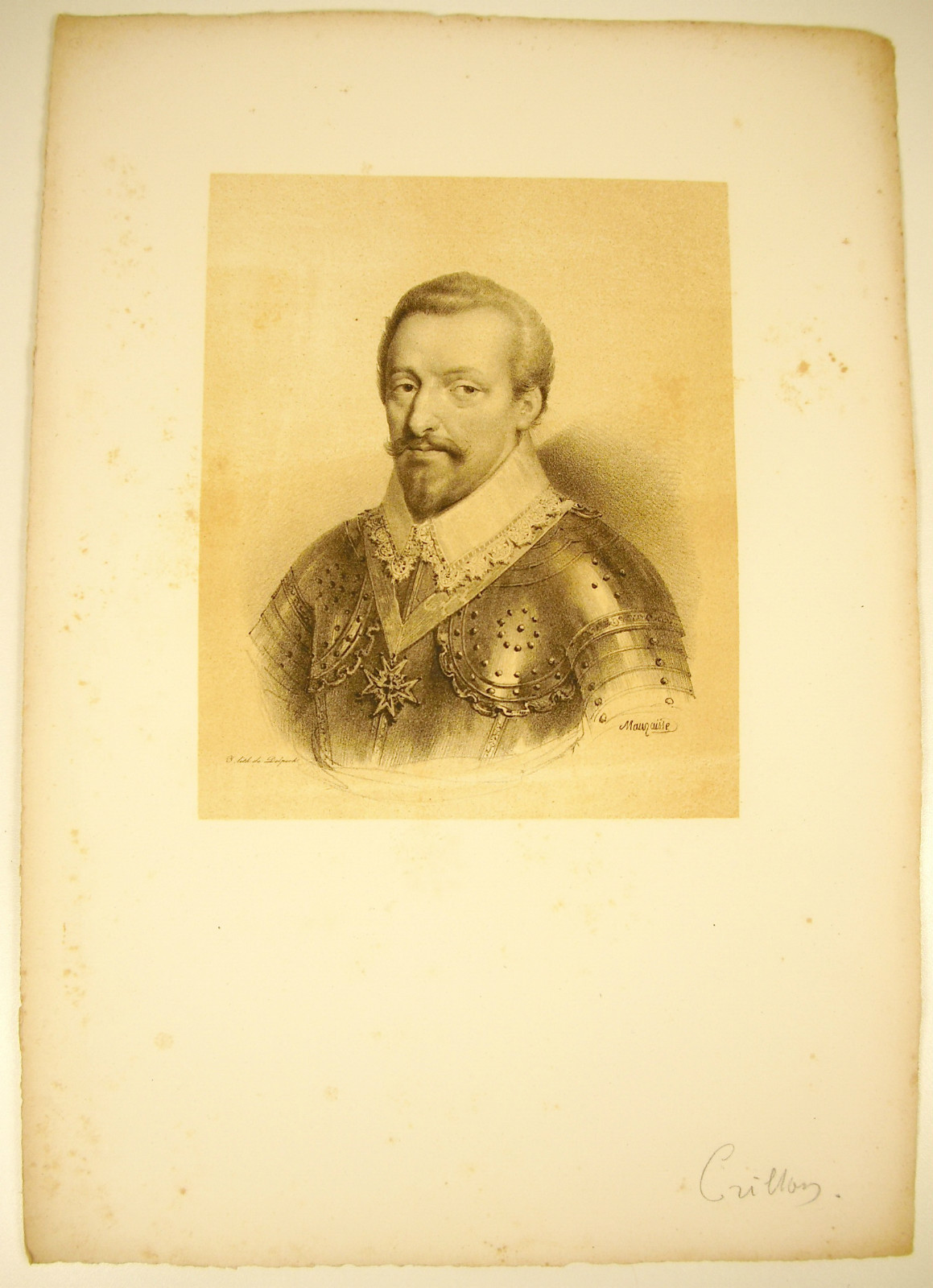 Lithograph by J-B Mauzaisse François Félix Des Balbes de Berton Duc de Crillon