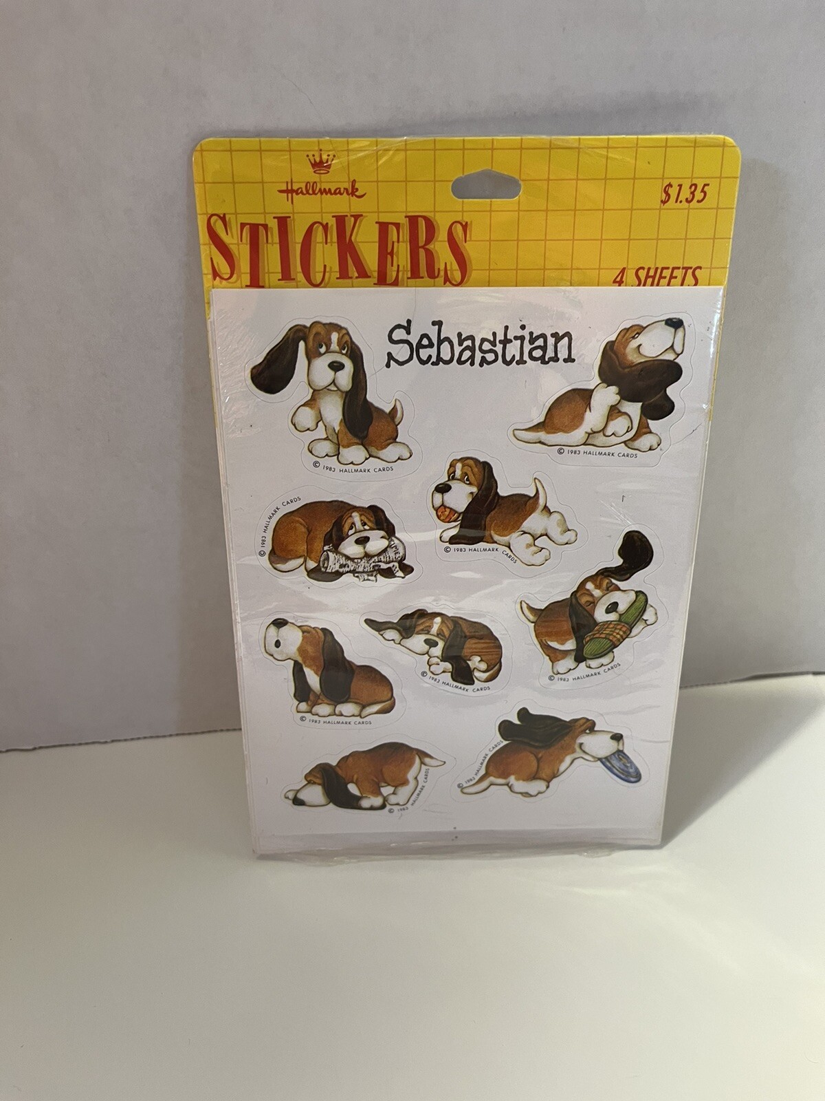 Vintage 1983 Basset Hound Sebastian Hallmark Stickers NIP 4 Sheets Each NOS