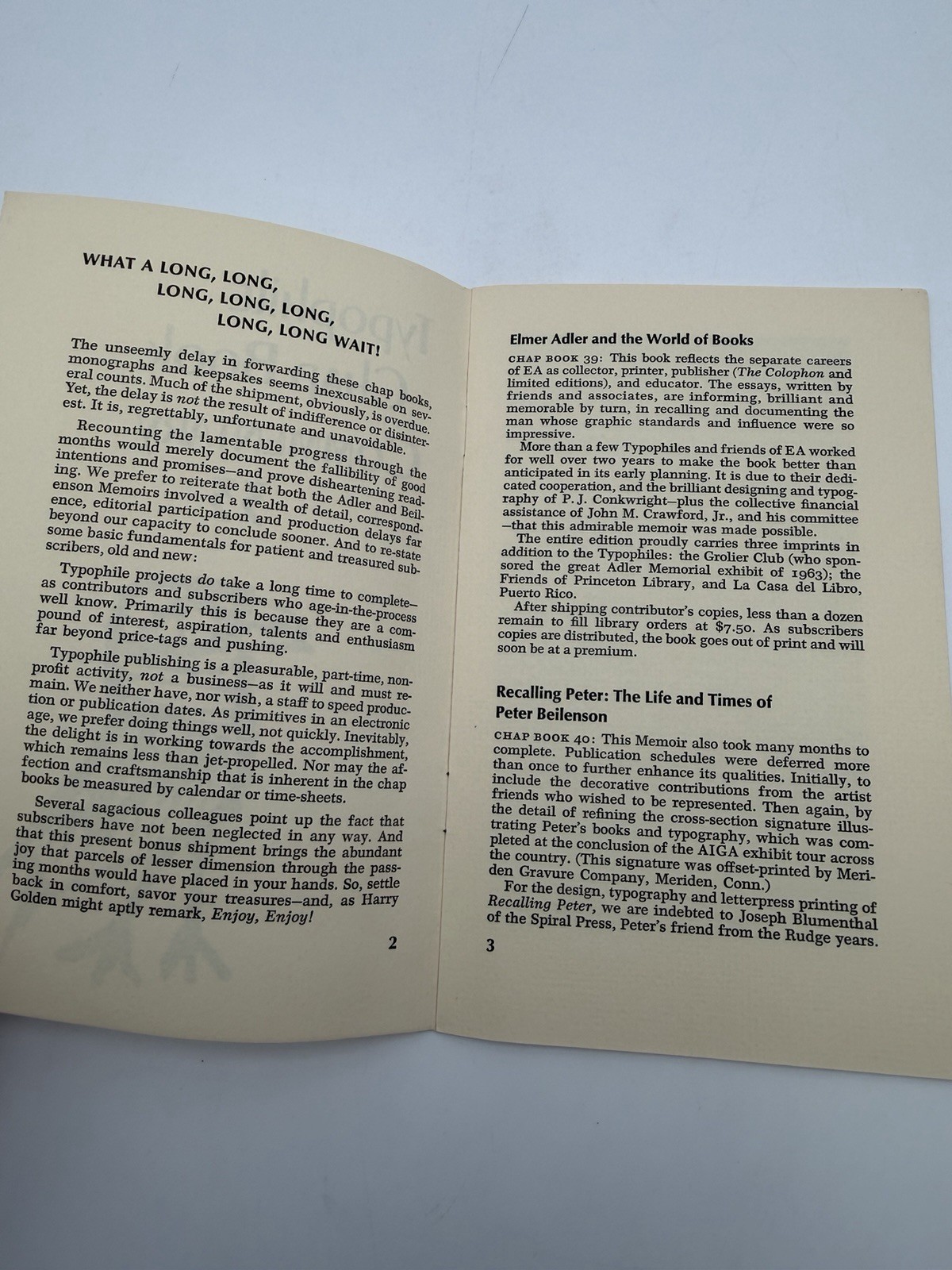 Typophile Chap Book Commentary 33 Typography Private Press 1964 Pamphlet