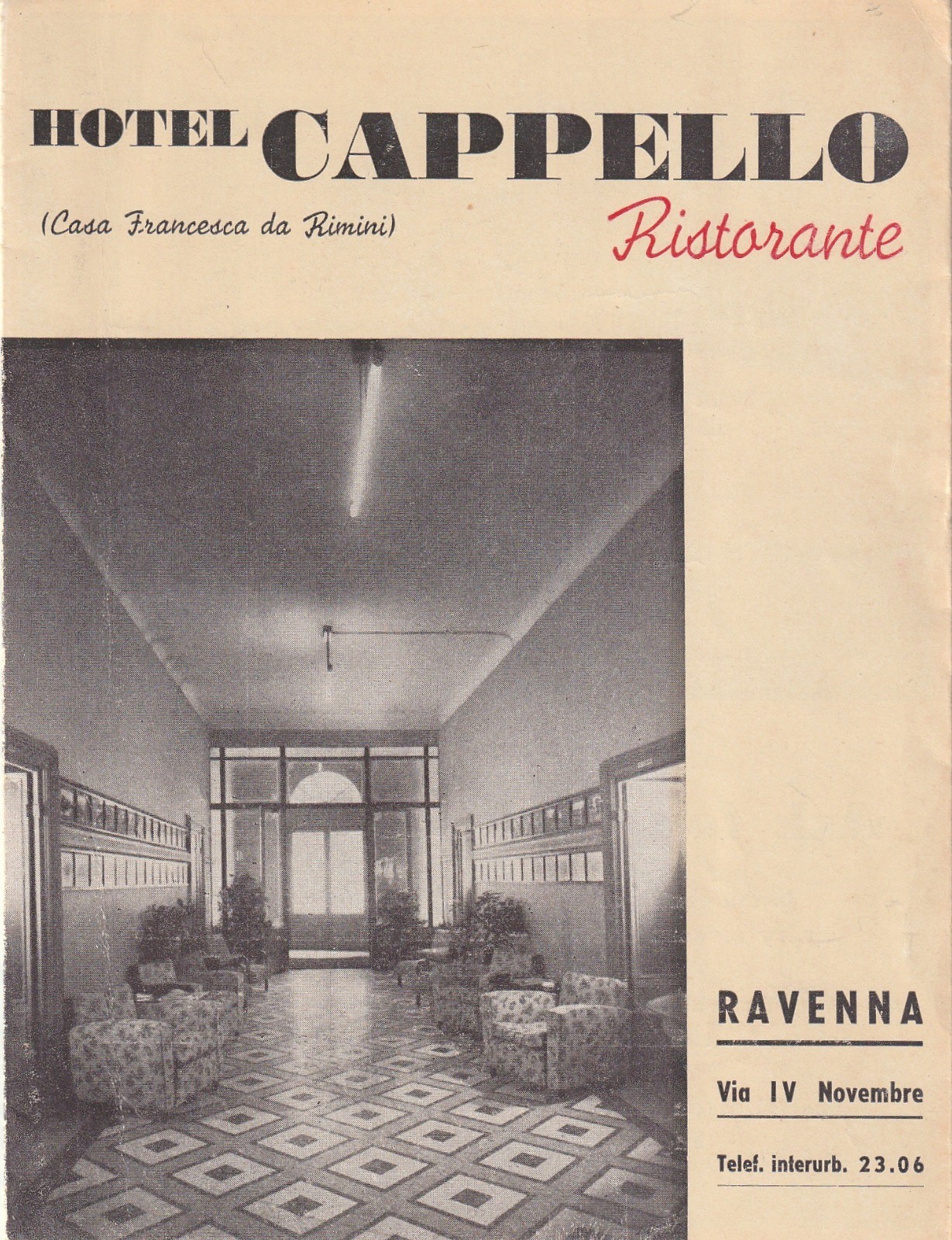 1949 BROCHURE – HOTEL CAPPELLO ITALY – MAP – INSERTS – ROOM PHOTOS – RESTAURANT