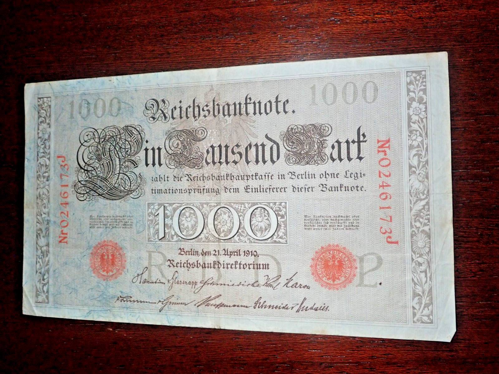 Antique German Bank Note 1910 Reichsbanknote 1000 Mark