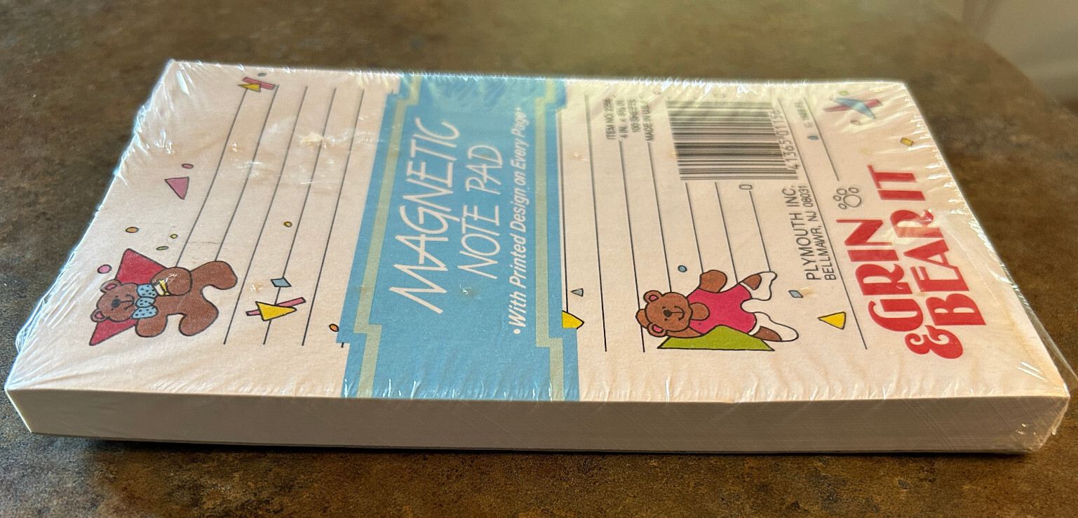 Vintage 80’s Grin & Bear It Magnetic Notepad 100 Lined Sheets Teddy Bears UNUSED