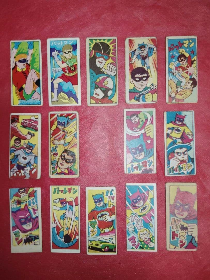 Vintage Batman Robin Japanese Menko Cards 14 Pc Square Showa Set 3
