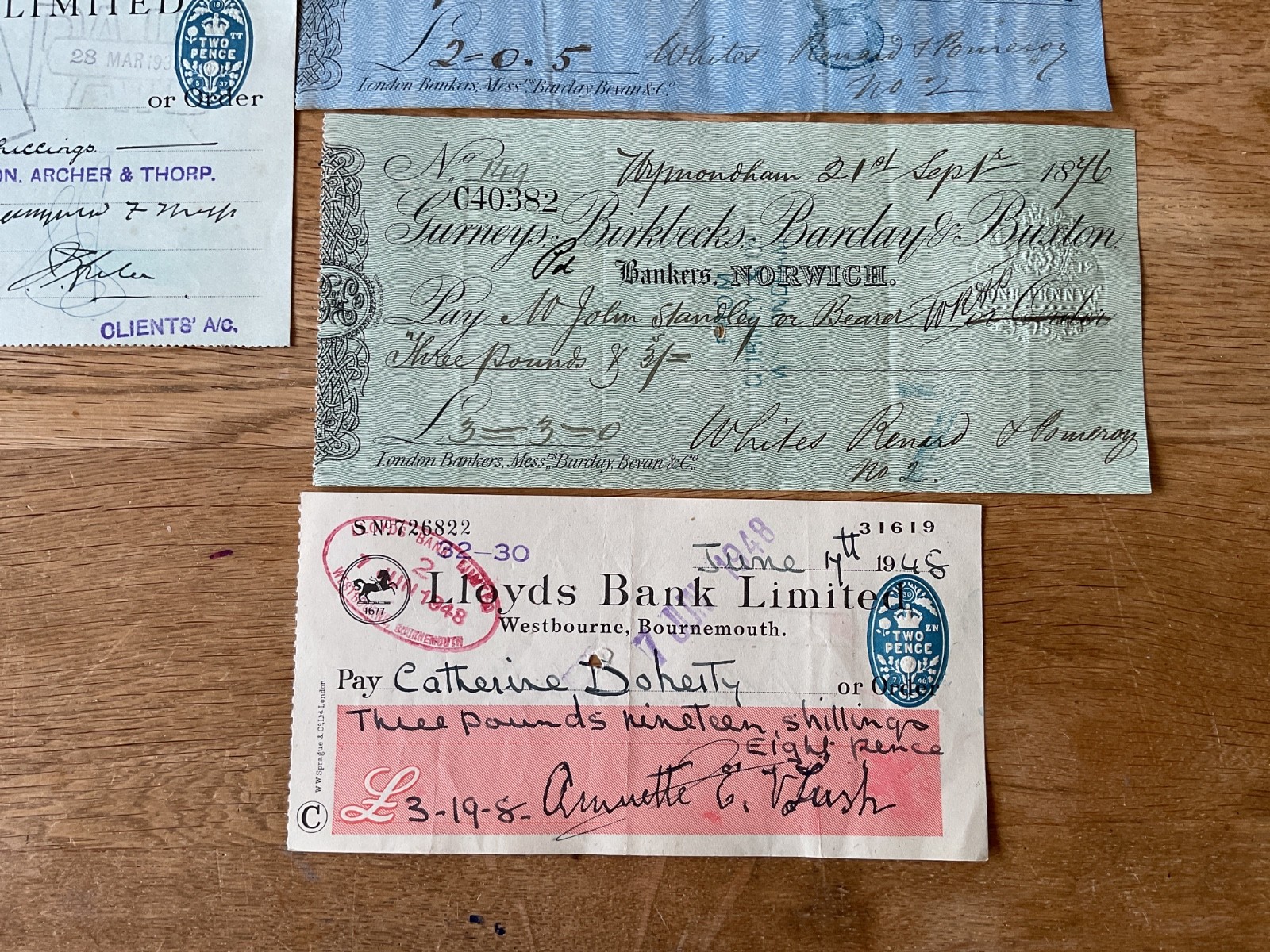 British vintage used cheques 6 items B5342