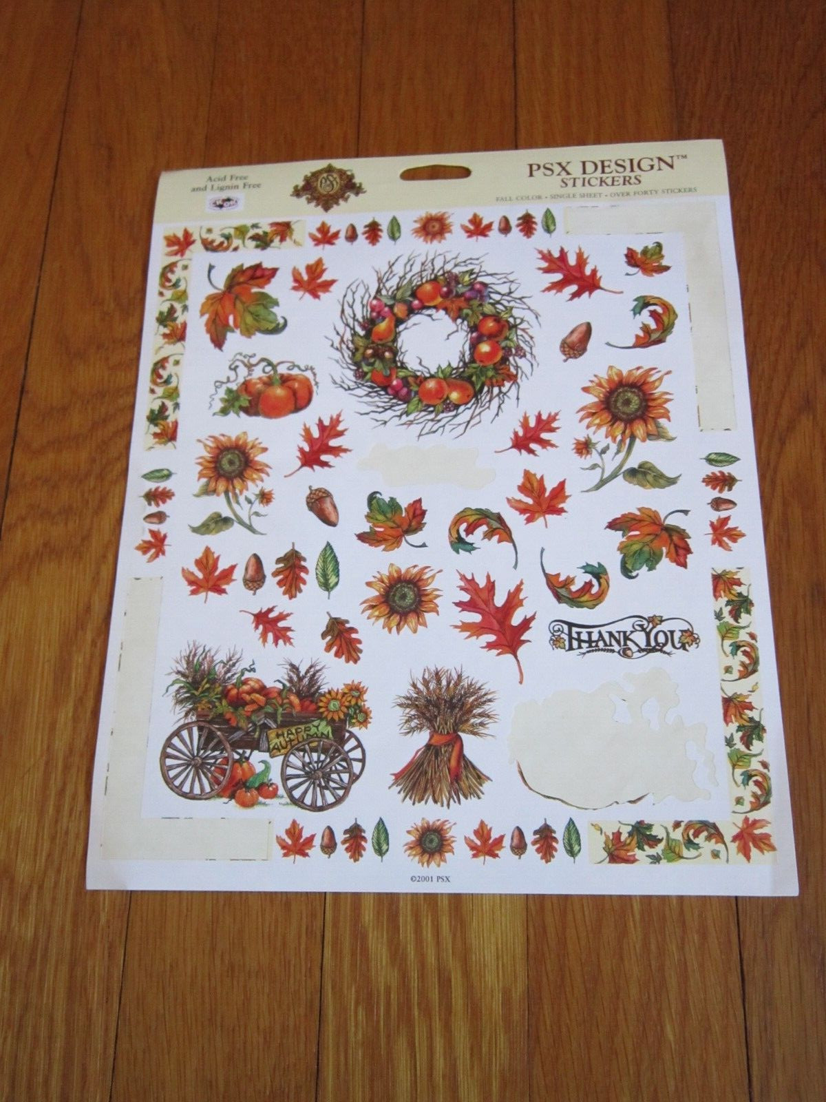 PSX Design Stickers Autumn Fall Color Leaves Acorns 2001 ONE SHEET PartiallyUsed