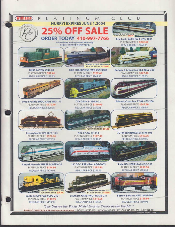 Williams O-Gauge Electric Trains 25% Off Rolling Stock mailer June 2004