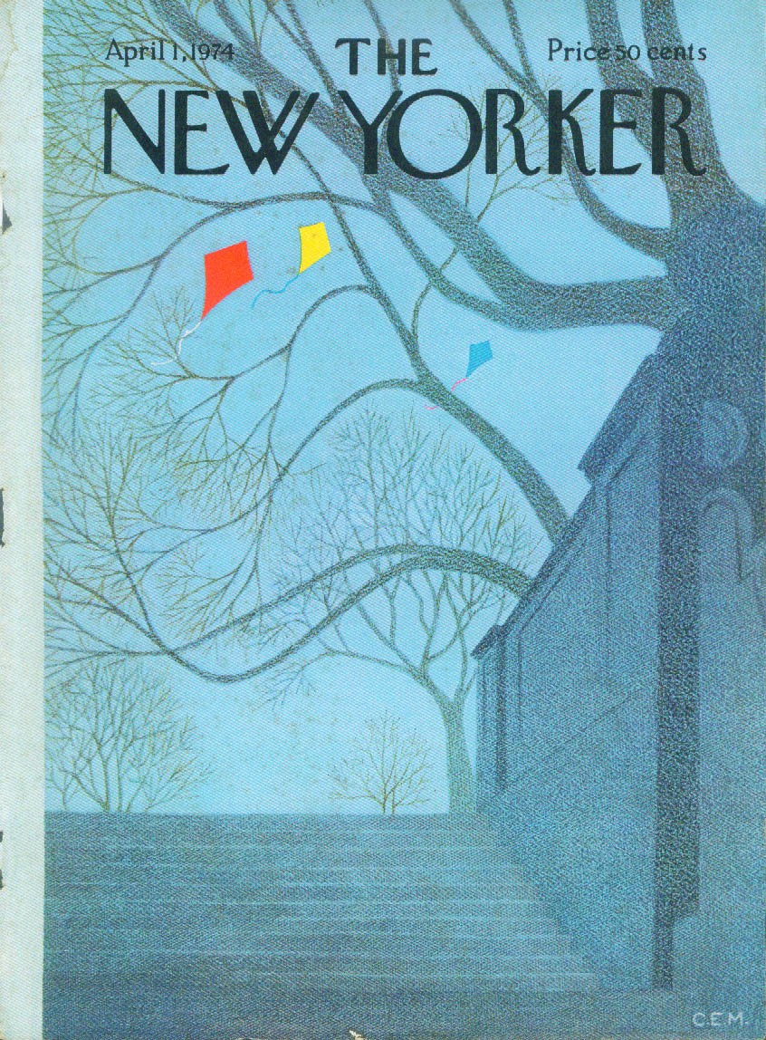 New Yorker cover Martin kites above steps 4/1 1974