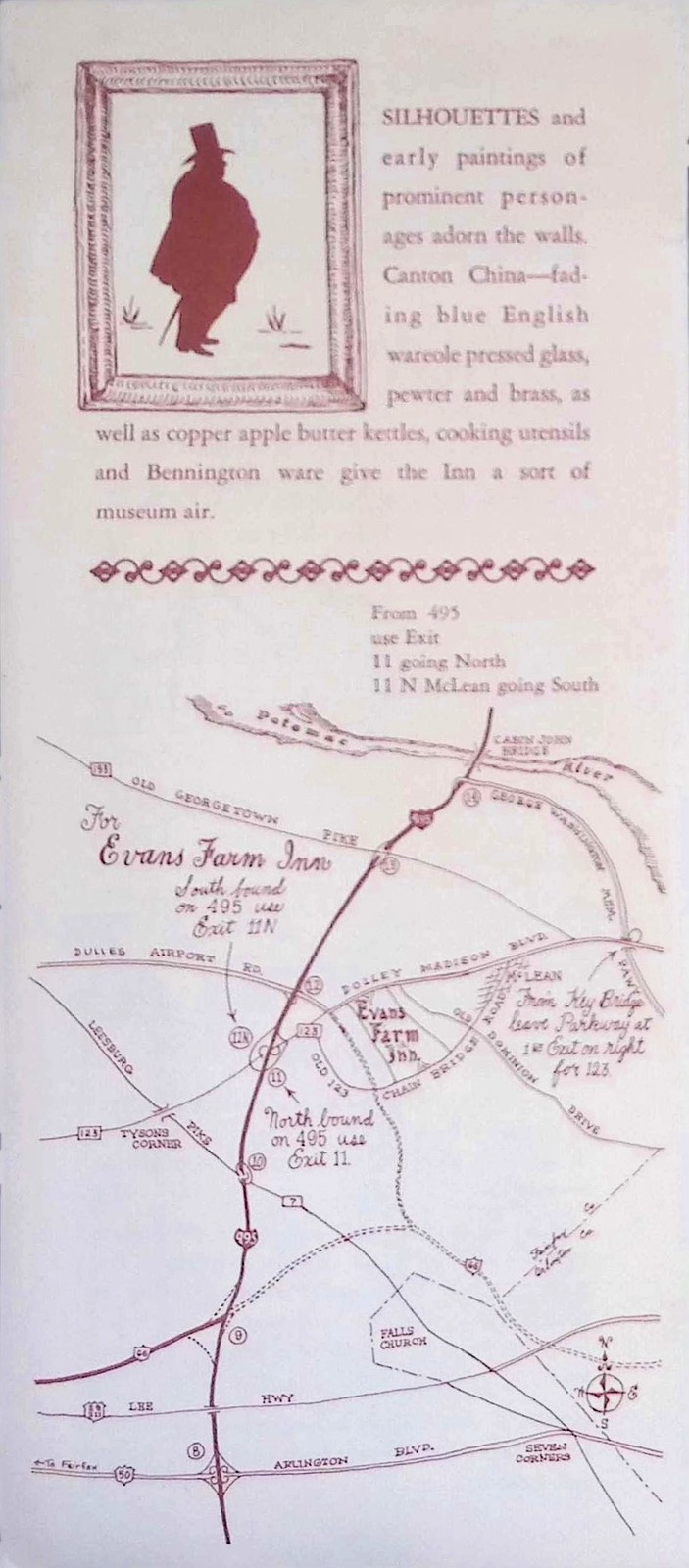 Evans Farm Inn McLean VA Tri-Fold Brochure c1950s Colonial Dining