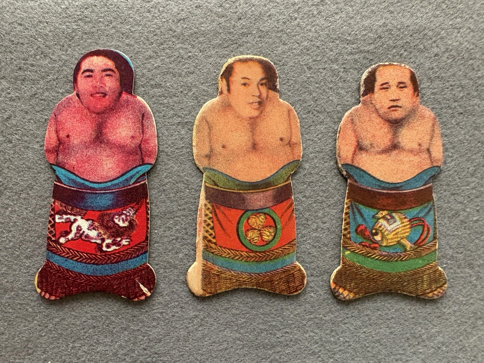Vintage Japanese Sumo Menko Cards 1950s–1960s Sumo Wrestlers 5-Card Set